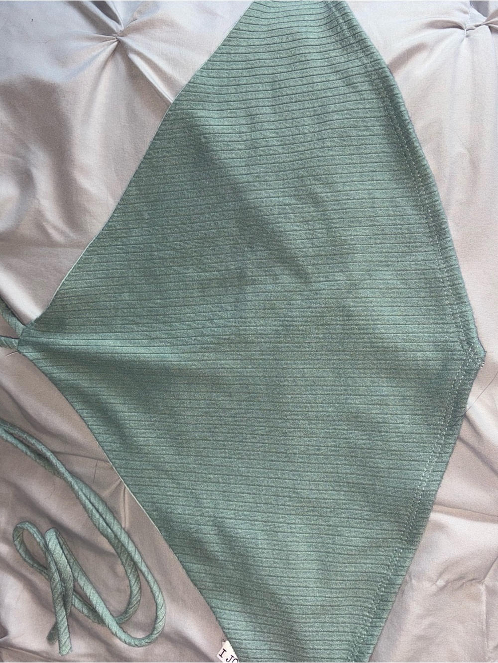Ribbed Triangle Halter Top in Aqua green/blue